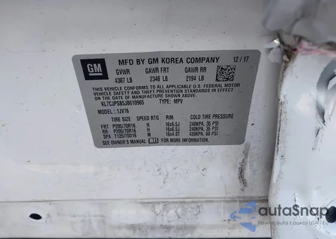 2018 Chevrolet Trax Lt из США, поврежденный, VIN KL7CJPSB5JB610965